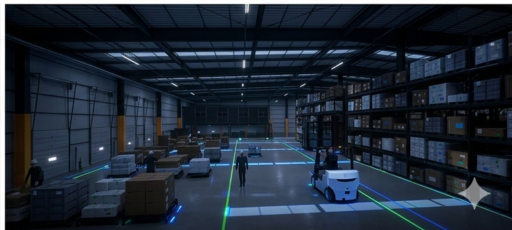 Industrial and safety training simulation in a warehouse